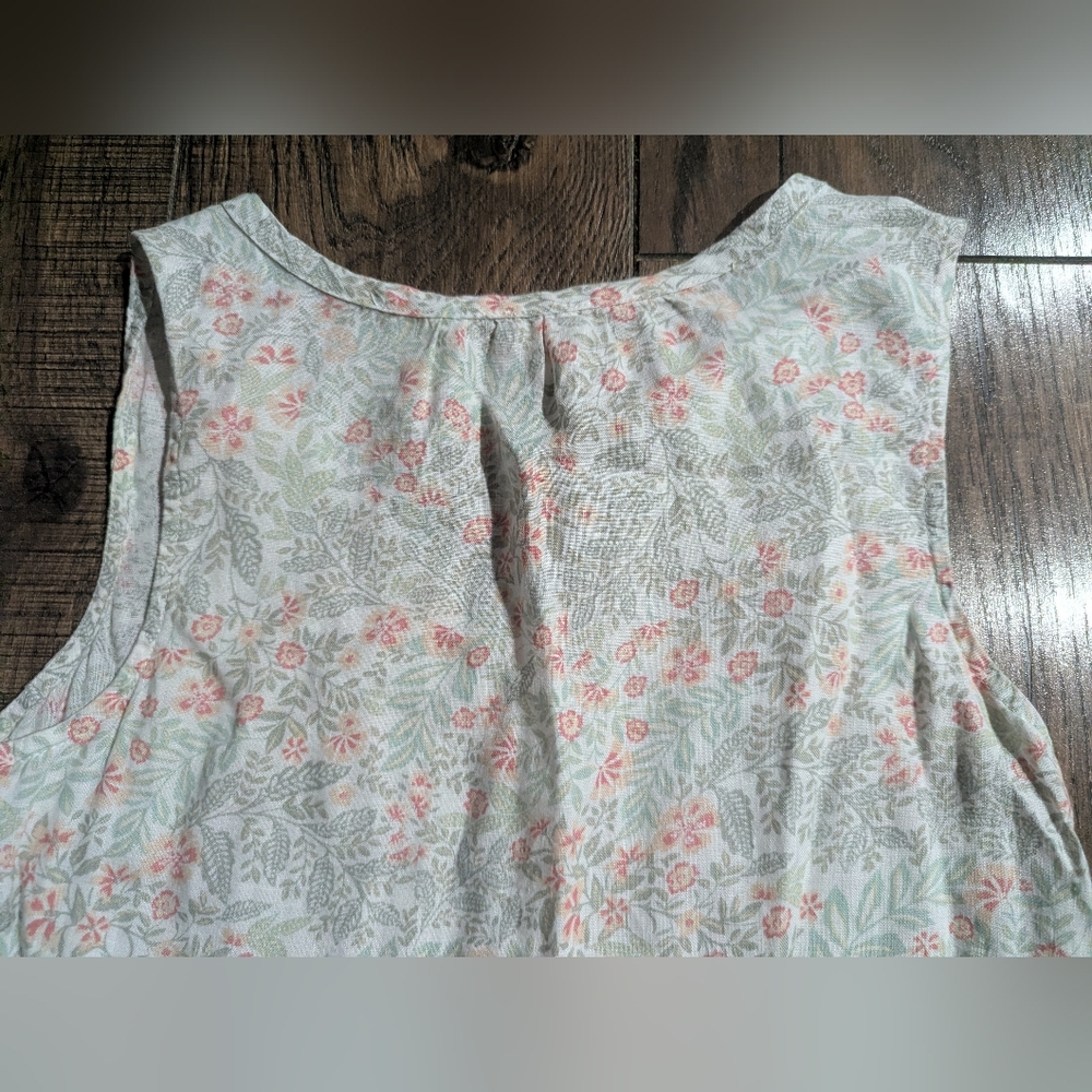 Joie Women's 100% Linen Tiered Summer Dress Size XS Soft Peach & Green On Cream - Picture 12 of 14